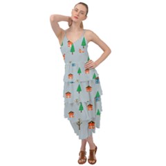 House Trees Pattern Background Layered Bottom Dress