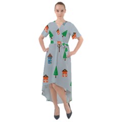 House Trees Pattern Background Front Wrap High Low Dress by Maspions