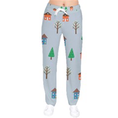 House Trees Pattern Background Women Velvet Drawstring Pants