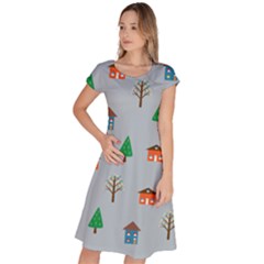 House Trees Pattern Background Classic Short Sleeve Dress by Maspions