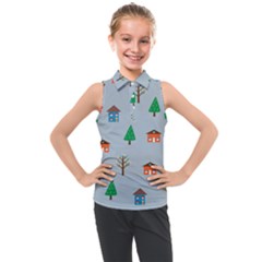 House Trees Pattern Background Kids  Sleeveless Polo T-shirt