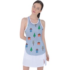 House Trees Pattern Background Racer Back Mesh Tank Top by Maspions