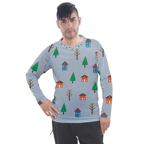 House Trees Pattern Background Men s Pique Long Sleeve T-shirt by Maspions