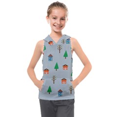 House Trees Pattern Background Kids  Sleeveless Hoodie by Maspions