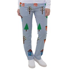 House Trees Pattern Background Women s Casual Pants