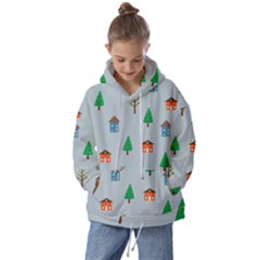 House Trees Pattern Background Kids  Oversized Hoodie