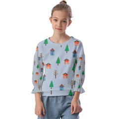 House Trees Pattern Background Kids  Cuff Sleeve Top