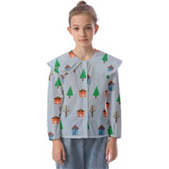 House Trees Pattern Background Kids  Peter Pan Collar Blouse by Maspions