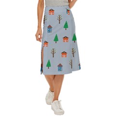 House Trees Pattern Background Midi Panel Skirt