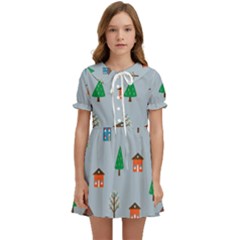 House Trees Pattern Background Kids  Sweet Collar Dress