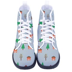 House Trees Pattern Background Men s High-top Canvas Sneakers