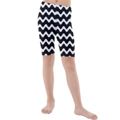 Wave Pattern Wavy Halftone Kids  Mid Length Swim Shorts