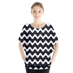 Wave Pattern Wavy Halftone Batwing Chiffon Blouse