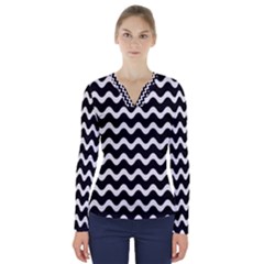 Wave Pattern Wavy Halftone V-neck Long Sleeve Top