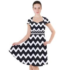 Wave Pattern Wavy Halftone Cap Sleeve Midi Dress by Maspions