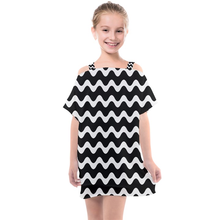 Wave Pattern Wavy Halftone Kids  One Piece Chiffon Dress