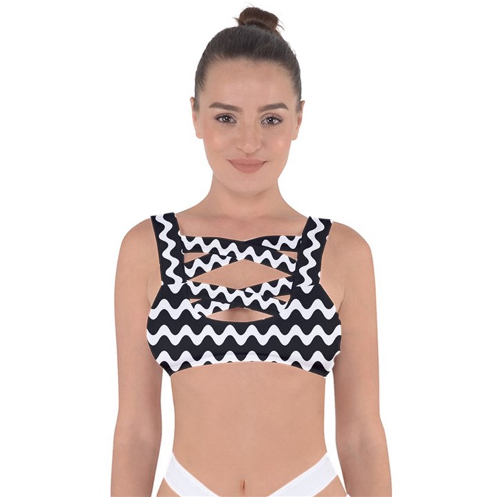 Wave Pattern Wavy Halftone Bandaged Up Bikini Top