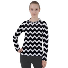 Wave Pattern Wavy Halftone Women s Pique Long Sleeve T-shirt