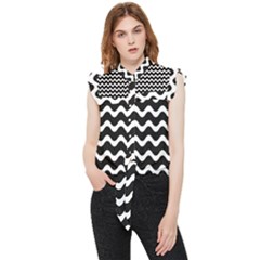 Wave Pattern Wavy Halftone Frill Detail Shirt