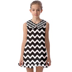 Wave Pattern Wavy Halftone Kids  Pilgrim Collar Ruffle Hem Dress