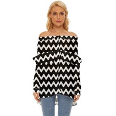 Wave Pattern Wavy Halftone Off Shoulder Chiffon Pocket Shirt