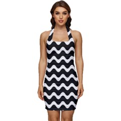 Wave Pattern Wavy Halftone Sleeveless Wide Square Neckline Ruched Bodycon Dress