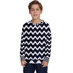 Wave Pattern Wavy Halftone Kids  Crewneck Sweatshirt by Maspions