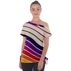 Angles Design Pattern Retro Off Shoulder Tie-up T-shirt