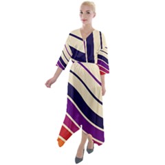 Angles Design Pattern Retro Quarter Sleeve Wrap Front Maxi Dress by Maspions