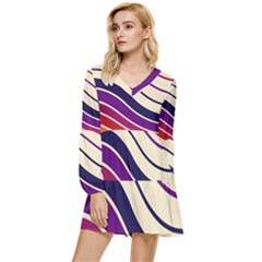 Angles Design Pattern Retro Tiered Long Sleeve Mini Dress