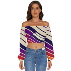 Angles Design Pattern Retro Long Sleeve Crinkled Weave Crop Top