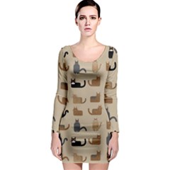 Cat Pattern Texture Animal Long Sleeve Bodycon Dress by Maspions