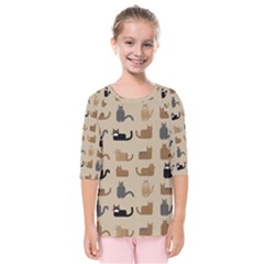 Cat Pattern Texture Animal Kids  Quarter Sleeve Raglan T-shirt