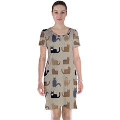 Cat Pattern Texture Animal Short Sleeve Nightdress