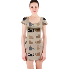 Cat Pattern Texture Animal Short Sleeve Bodycon Dress