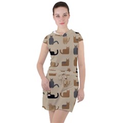 Cat Pattern Texture Animal Drawstring Hooded Dress