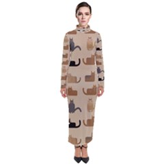 Cat Pattern Texture Animal Turtleneck Maxi Dress