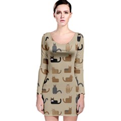 Cat Pattern Texture Animal Long Sleeve Velvet Bodycon Dress