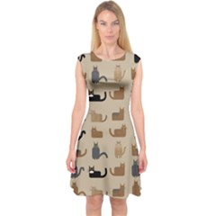 Cat Pattern Texture Animal Capsleeve Midi Dress