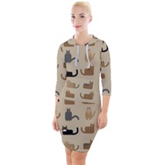 Cat Pattern Texture Animal Quarter Sleeve Hood Bodycon Dress