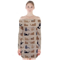 Cat Pattern Texture Animal Long Sleeve Off Shoulder Dress