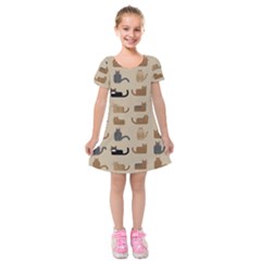 Cat Pattern Texture Animal Kids  Short Sleeve Velvet Dress