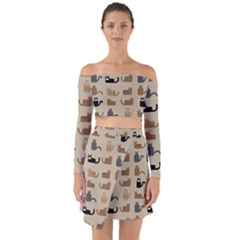 Cat Pattern Texture Animal Off Shoulder Top With Skirt Set by Maspions