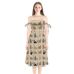 Cat Pattern Texture Animal Shoulder Tie Bardot Midi Dress