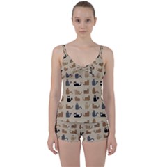 Cat Pattern Texture Animal Tie Front Two Piece Tankini