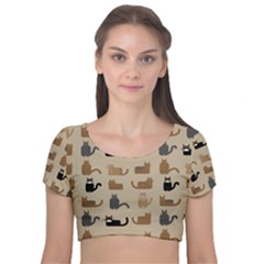 Cat Pattern Texture Animal Velvet Short Sleeve Crop Top 