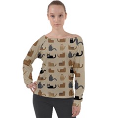 Cat Pattern Texture Animal Off Shoulder Long Sleeve Velour Top