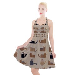 Cat Pattern Texture Animal Halter Party Swing Dress 