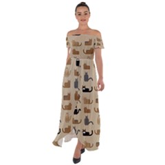 Cat Pattern Texture Animal Off Shoulder Open Front Chiffon Dress