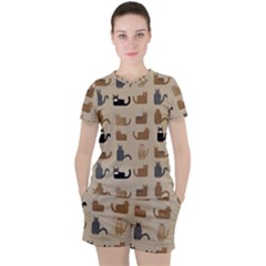 Cat Pattern Texture Animal Women s T-shirt And Shorts Set